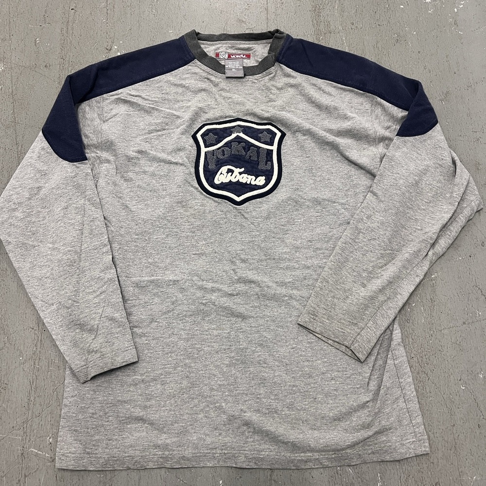 Vintage VOKAL Men's Cubana Shirt Size XL Grey/Blue T Shirt‎ Embroidered Nelly